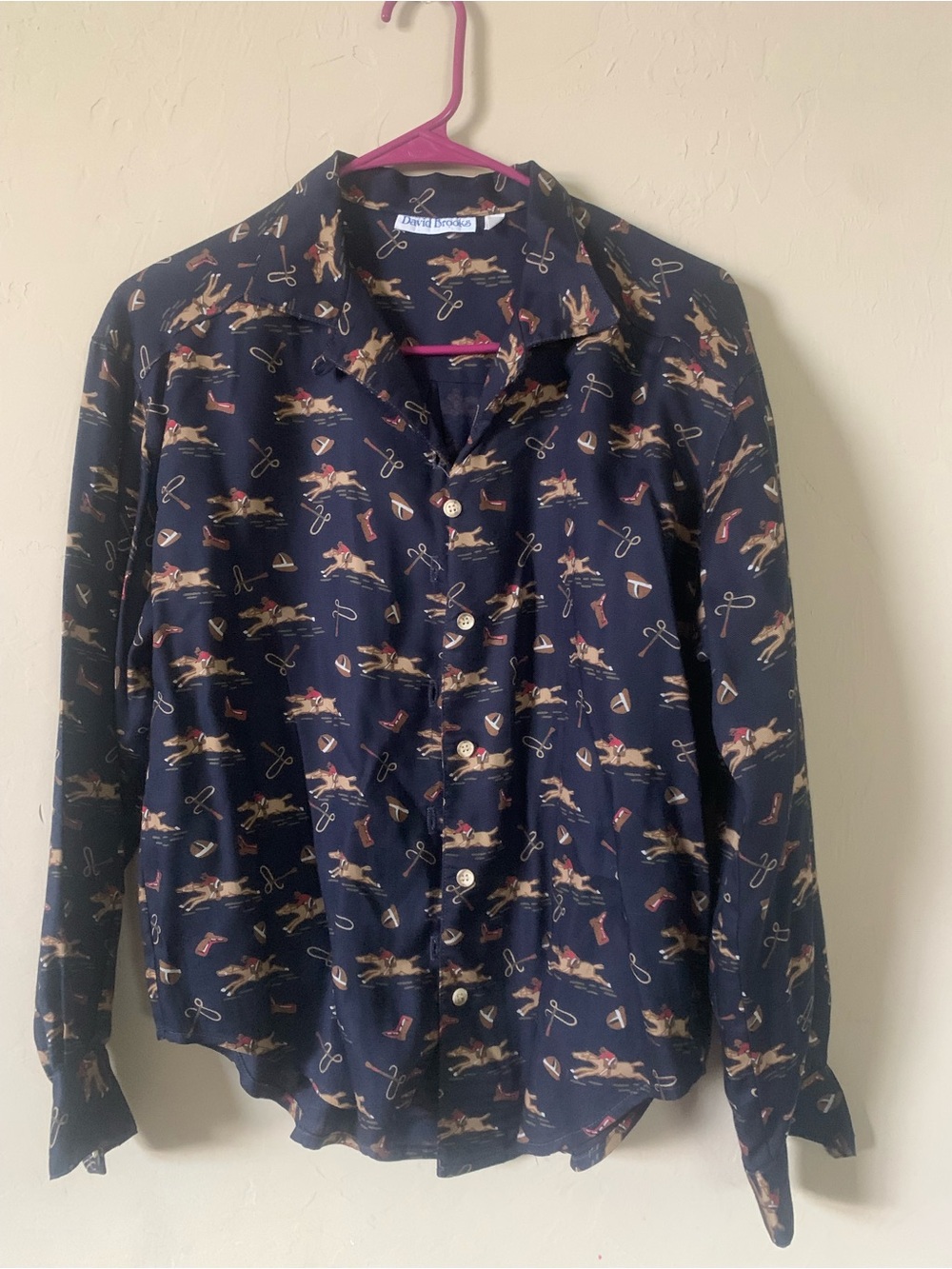 david brooks Navy Button-Down Shirt with Equestrian Print